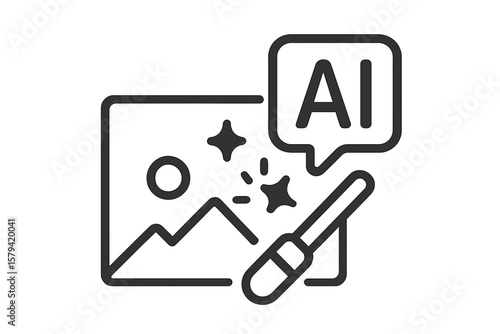 AI image edit icon. Photo enhancement using artificial intelligence. Minimal generative AI symbol for app, website, or UI. Vector illustration of picture editing technology.