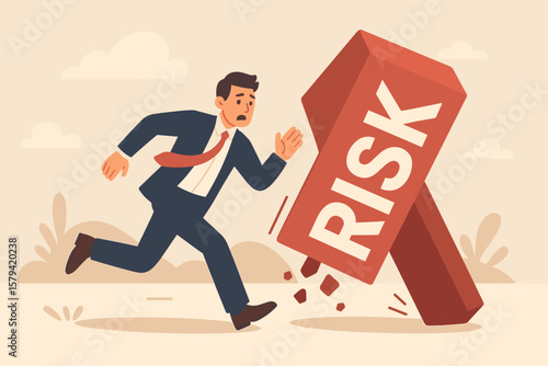 Businessman Running Away from Risk Concept. Risk Aversion, Avoiding Uncertainty, Minimizing Danger, Safety Decision, Investment Security, Stability Preference, Financial Fear