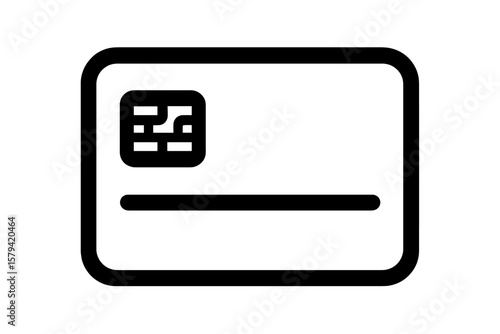 Minimalist Credit Card Icon with EMV Chip, Simple ATM Bank Debit Card Symbol, Modern Payment Method Vector, Isolated on Transparent Background, Financial Technology Concept
