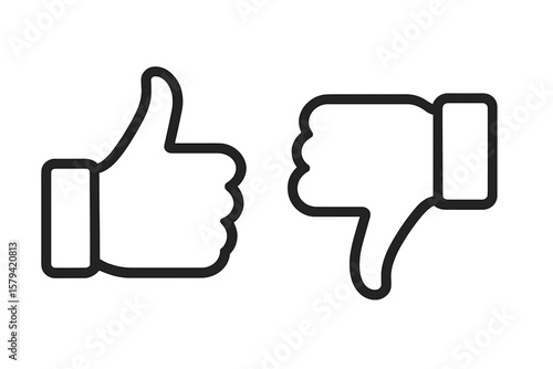 Thumbs Up and Down Outline Icons for Feedback, Like and Dislike Buttons, Social Media Approval, Vector Symbol, Transparent Background, User Rating, Web Interface, UI UX