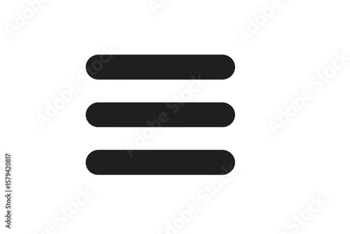 Minimalist Hamburger Menu Icon. Three Horizontal Lines. Navigation Button Symbol for Mobile App or Website UI. Flat Vector Illustration. Black Rounded Bars. Isolated Transparent Background