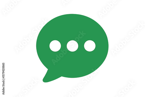 Green Chat Message Icon. Speech Bubble with Three Dots. Messaging, Chat, Conversation Symbol. Modern Communication, Social Media, App, Website, UI, Transparent Vector Illustration