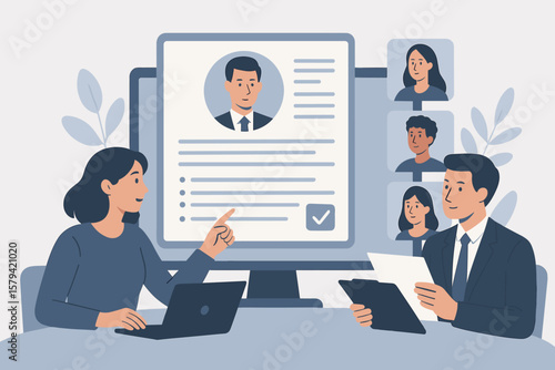 Reviewing Candidate Resume and Talent Validation for Recruitment Process, HR Human Resources Concept with Business People Selecting Applicants for Job Vacancy