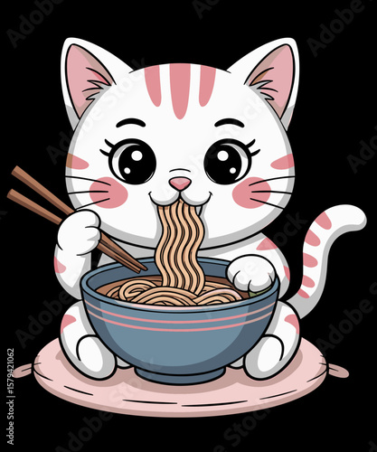 Pink Kawaii Cat Ramen Noodles Anime Japanese