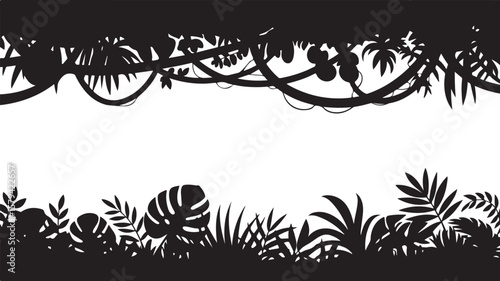 Vector art of jungle foliage and vines create a natural border