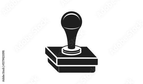 Black and white illustration of a classic arcade joystick on a white background