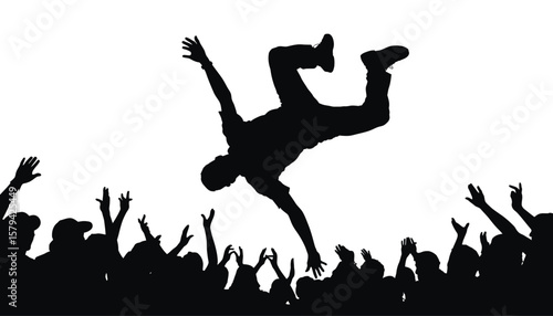 Happy black silhouettes of people jumping with joy and freedom
