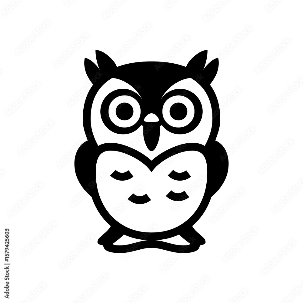 Minimalist owl graphic rendered in black and white, perfectly suited for logos, icons, and other creative design projects demanding simplicity. Minimalist owl graphic rendered in black and white, perfectly suited for logos, icons, and other creative design projects demanding simplicity.