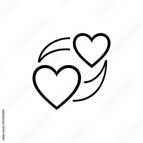 Two stylized hearts connected by curved lines create a simple romance or relationship concept, perfect for logo design or icon use.