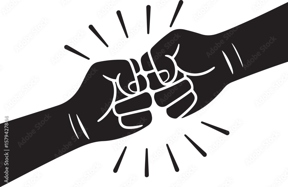 Fototapeta premium Two fists bumping together icon, friendship and partnership silhouette vector on white background