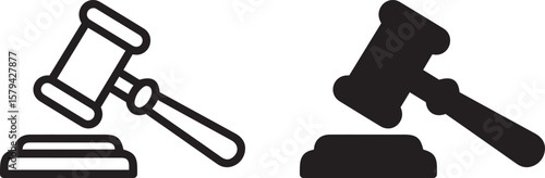 Set of simple Judge gavel icons, Black and White