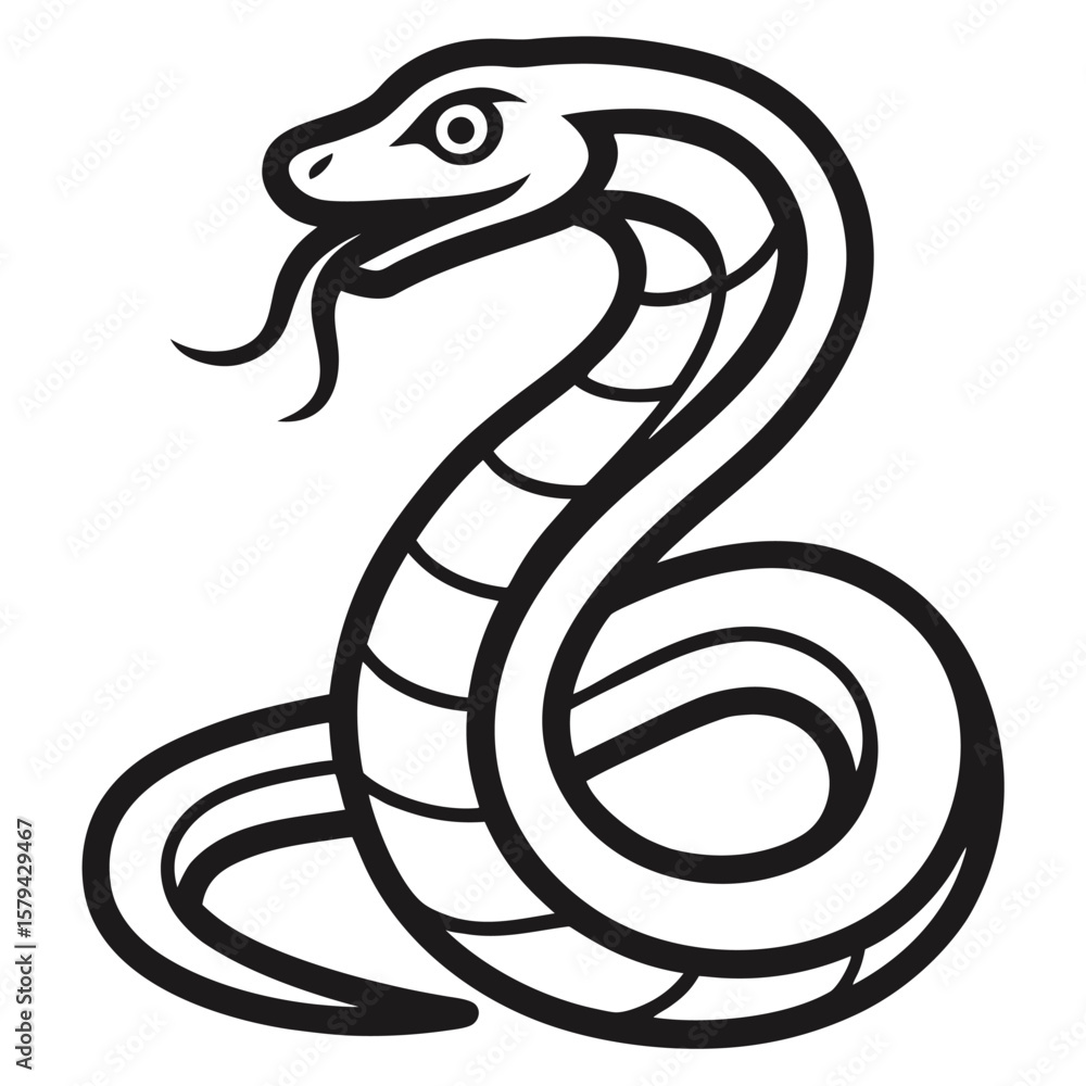 Fototapeta premium Stylized black and white cobra snake illustration isolated on white background
