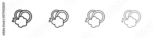 Washing dishes icons in minimalistic thin line strokes designs
