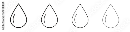 Water drop icons in minimalistic thin line strokes designs