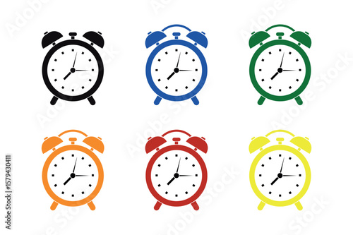 Set of Classic Alarm Clock Silhouette – Minimal Time Icon Vector for Productivity, Reminders, Schedules, Wake-Up Symbols, and Time Management Illustrations