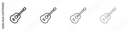 Ukulele icons in minimalistic thin line strokes designs