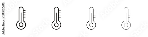 Thermometer icons in minimalistic thin line strokes designs