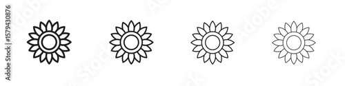 Sunflower icons in minimalistic thin line strokes designs