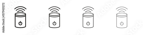 Smart speaker icons in minimalistic thin line strokes designs