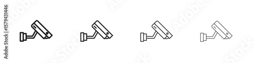 Security camera icons in minimalistic thin line strokes designs