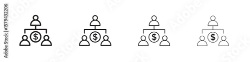 Ponzi scheme icons in minimalistic thin line strokes designs