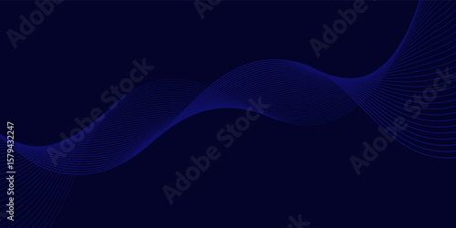 Dark abstract background with glowing wave. Shiny moving lines design element. Modern purple blue gradient flowing wave lines. Futuristic technology concept. Vector illustration