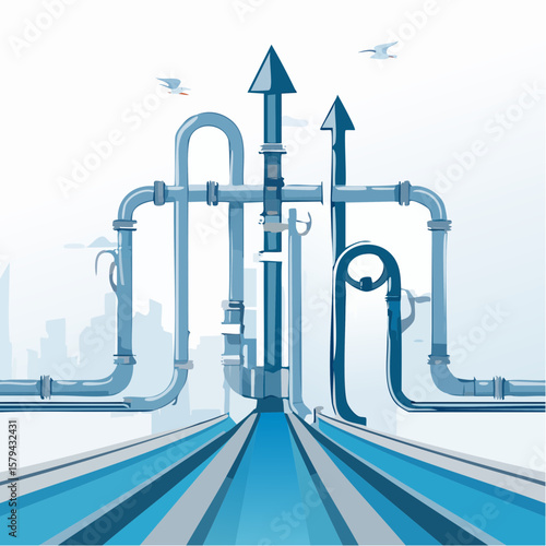 Abstract Illustration of Pipelines Arrows and Urban Infrastructure