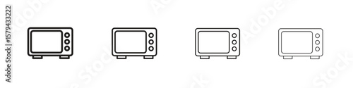 Microwave icons in minimalistic thin line strokes designs