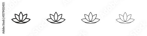 Lotus flower icons in minimalistic thin line strokes designs