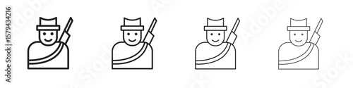 Hunter icons in minimalistic thin line strokes designs