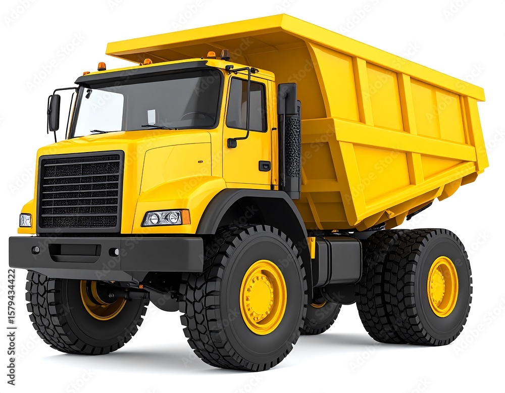 Yellow dump truck, front view Yellow dump truck, front view
