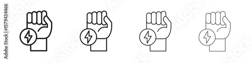 Hand with Power icons in minimalistic thin line strokes designs