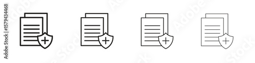 Health insurance icons in minimalistic thin line strokes designs
