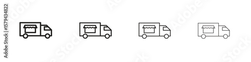 Food truck icons in minimalistic thin line strokes designs