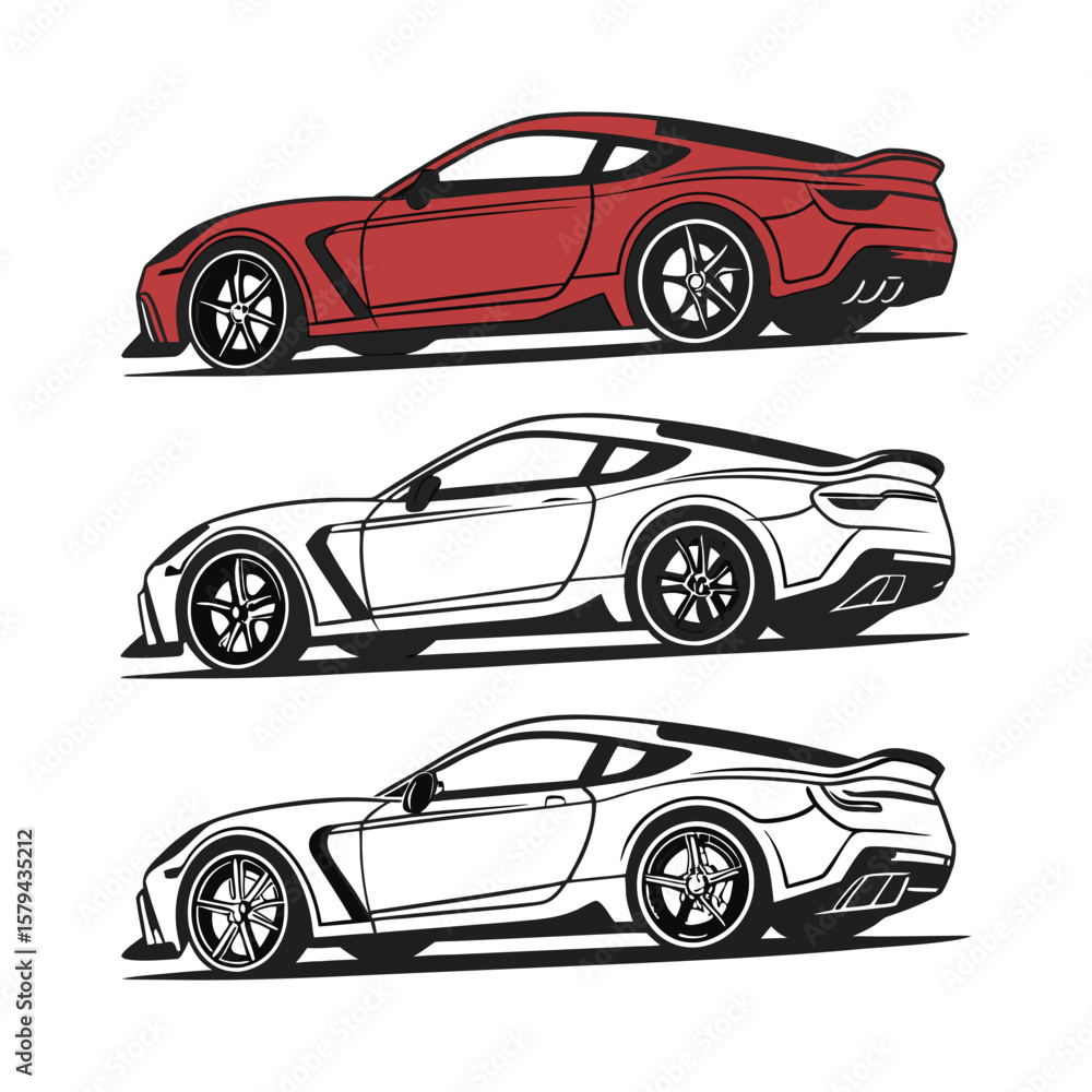 Naklejka premium Red and black sports car outlines red car black car