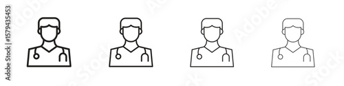 Doctor icons in minimalistic thin line strokes designs
