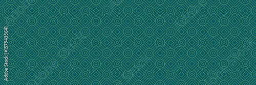 horizontal seamless of peach circle and square pattern on dark green for design and background.