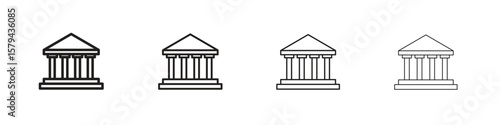 Courthouse icons in minimalistic thin line strokes designs
