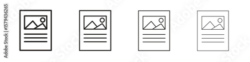 Content icons in minimalistic thin line strokes designs