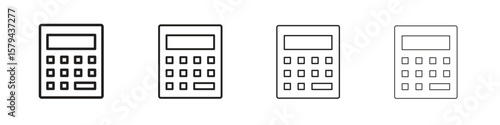 Calculator icons in minimalistic thin line strokes designs