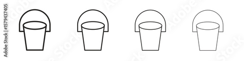 Bucket icons in minimalistic thin line strokes designs