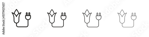 Biomass energy icons in minimalistic thin line strokes designs