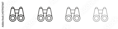 Binoculars icons in minimalistic thin line strokes designs