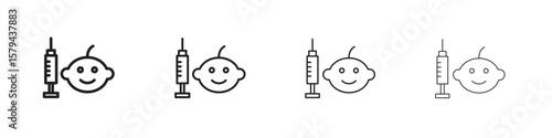 Baby Vaccination icons in minimalistic thin line strokes designs