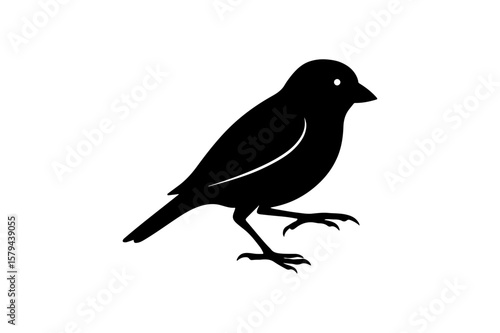 Black Silhouette of a Sparrow in Mid Hop