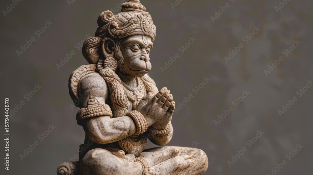 Hanuman statue praying to Rama with powerful muscular form Hanuman statue praying to Rama with powerful muscular form