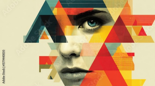 Geometric digital art face concept with triangles and bold colors
