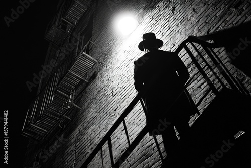 noir detective watching from fire escape