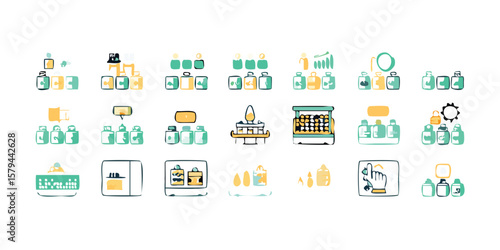 Ethical Production Line Icon Set on transparent background