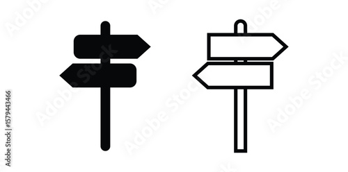 Directional sign with two arrows pointing in opposite directions isolated on white background, indicating a choice between two paths or destinations